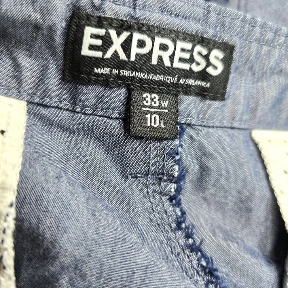 Express Dark Blue Chambray 33x10 Flat Front Chino Shorts